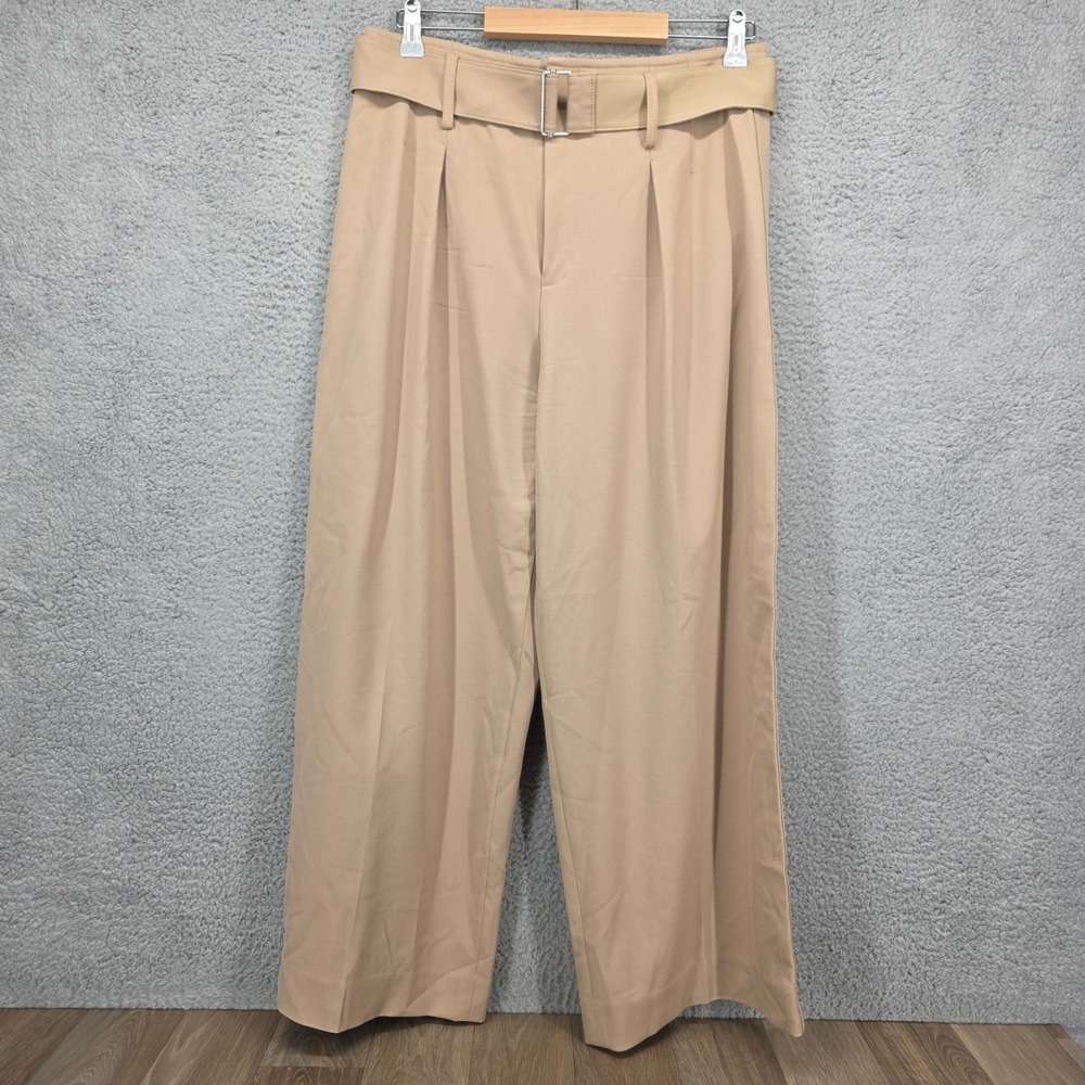 Club Monaco Womens Tan Wool Blend Wide Leg Pleated Belted Trousers‎ Size 8
